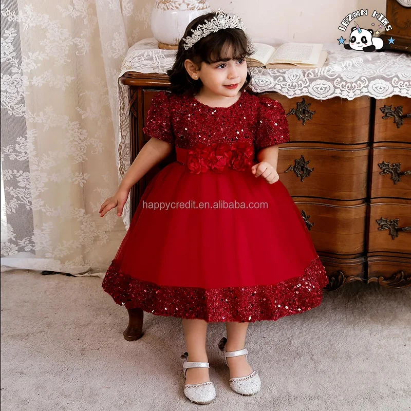 LEZONKIDS - Vestido de festa estilo europeu com lantejoulas para meninas de 10 anos, vestido de florista para casamento